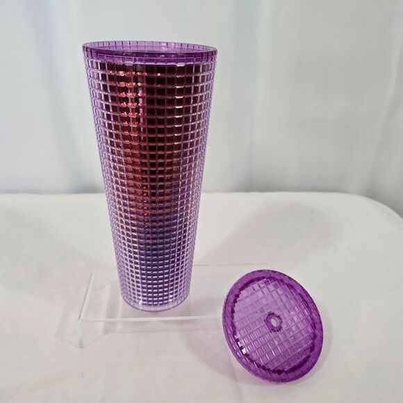 Starbucks Tumbler 24oz Cold Pink Purple Textured Grid Pattern Venti New - Picture 5 of 7